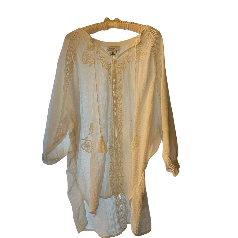Rachel Zoe Sheer Embroidered White Linen Peasant Top